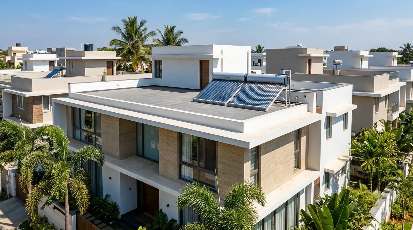 A commercial building roof suited to a solar water heater installation.